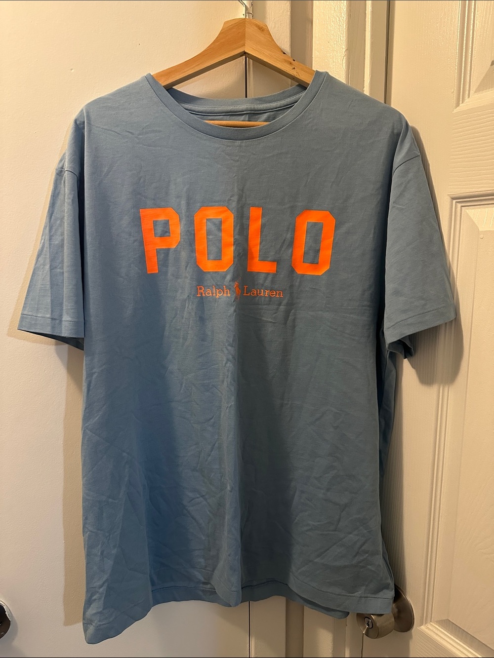 Ralph Lauren Light Blue Short Sleeve Tee with Bright Orange POLO